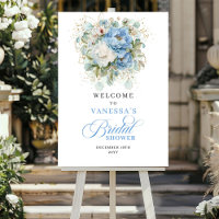 Elegant Dusty Blue Peonies Bridal Shower Welcome