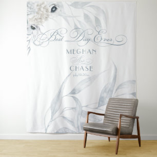 Elegant Dusty Blue Peony Anemone Floral Tapestry