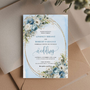 Elegant Dusty Blue Peony Floral Gold Glitter Invit Invitation