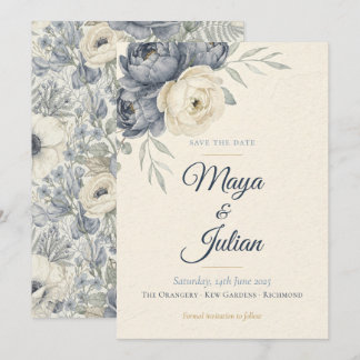 Elegant Dusty Blue Peony French Floral Wedding Save The Date