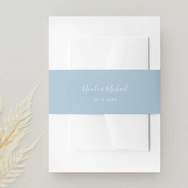 Elegant Dusty Blue Personalised Wedding Invitation Belly Band (Creator Uploaded)