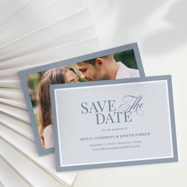 Elegant Dusty Blue Photo | Classic Luxe Save The Date (Creator Uploaded)