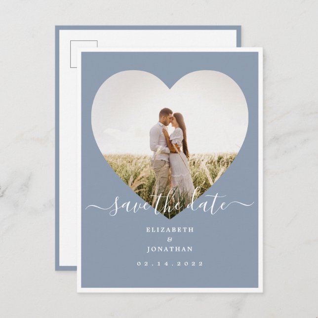 Elegant Dusty Blue Photo Wedding Save The Date Announcement Postcard (Front/Back)