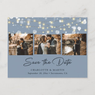 Elegant Dusty Blue Photo Wedding Save The Date Announcement Postcard