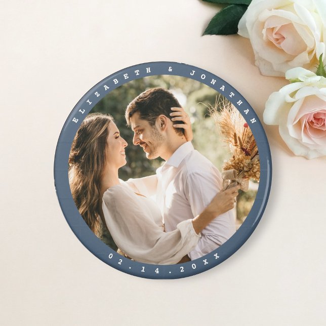 Elegant Dusty Blue Photo Wedding Save The Date Magnet (Creator Uploaded)