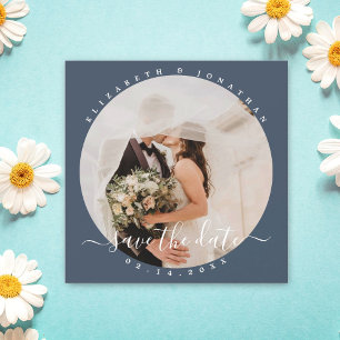 Elegant Dusty Blue Photo Wedding Save The Date Magnetic Invitation