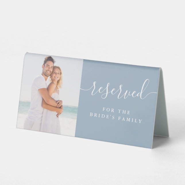 Elegant Dusty Blue Photo Wedding Script Reserved (Front)