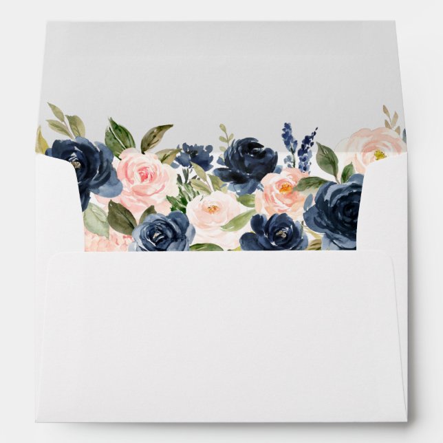 Elegant Dusty Blue Pink Blush Floral Wedding White Envelope (Back (Bottom))