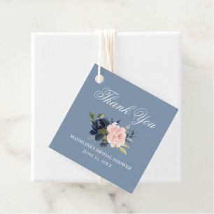 Elegant Dusty Blue Pink Floral Bridal Shower Favour Tags