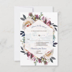 Elegant Dusty Blue Pink Floral Geometric Wedding RSVP Card