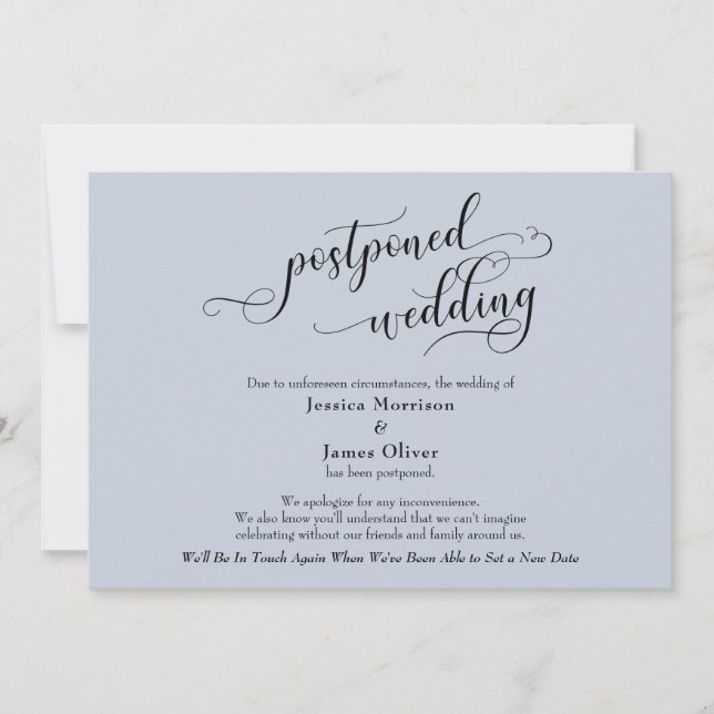 Elegant Dusty Blue Postponed Wedding Update Card (Front)