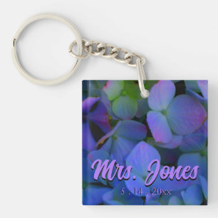 Elegant dusty blue purple floral key ring