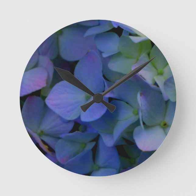 Elegant dusty blue purple floral round clock (Front)