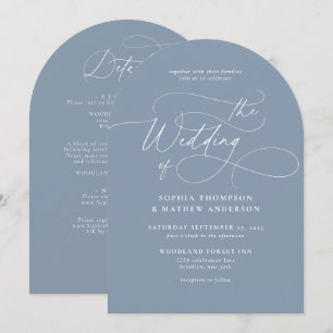 Elegant Dusty Blue QR Code All in one Arch Wedding Invitation