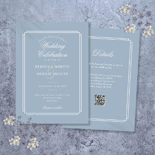 Elegant Dusty Blue QR Code Art Deco Wedding Invitation