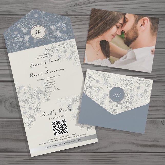Elegant Dusty Blue QR Code Wedding Invitation (Creator Uploaded)