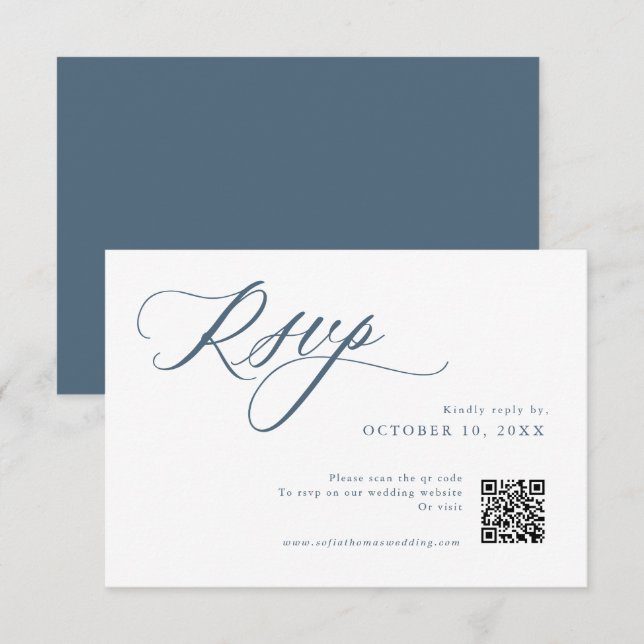 Elegant Dusty Blue QR  Simple Minimalist Modern  RSVP Card (Front/Back)