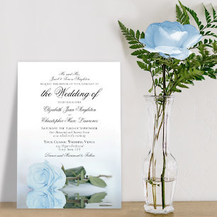Elegant Dusty Blue Rose Formal Wedding Invitation