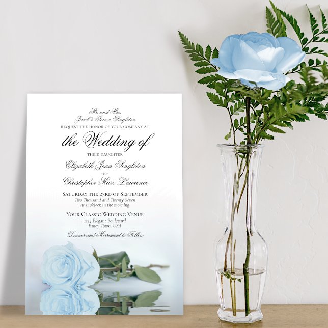 Elegant Dusty Blue Rose Formal Wedding Invitation (Creator Uploaded)