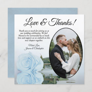 Elegant Dusty Blue Rose Oval Photo Wedding Thank You Card