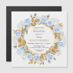 Elegant Dusty Blue Roses and Baby’s Breathe Magnetic Invitation