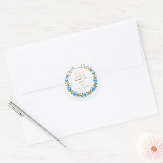 Elegant Dusty Blue Roses Baby’s Breathe Thank you Classic Round Sticker (Envelope)
