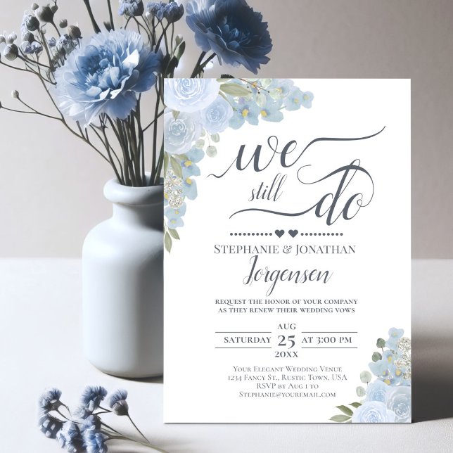 Elegant Dusty Blue Roses We Still Do Vow Renewal Invitation (Creator Uploaded)