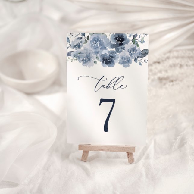 Elegant Dusty Blue Roses Wedding Table Number (Creator Uploaded)