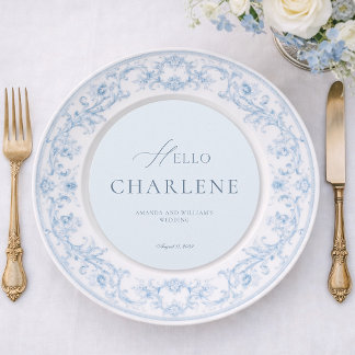Elegant Dusty Blue Round Wedding Menu Card