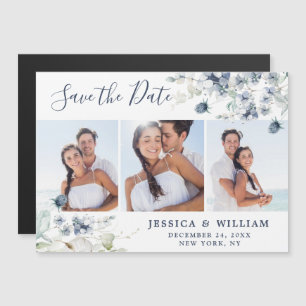 Elegant Dusty Blue Save the Date Magnetic Card