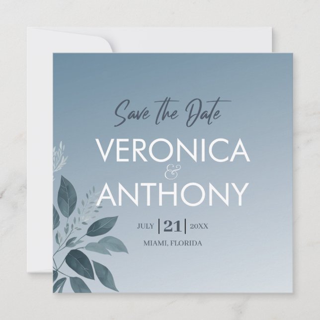 Elegant Dusty Blue Save The Date QR Code Wedding Invitation (Front)