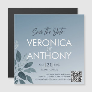 Elegant Dusty Blue Save The Date QR Code Wedding Magnetic Invitation