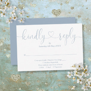 Elegant Dusty Blue Script Heart Kindly Reply RSVP Card