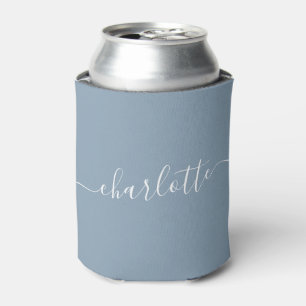 Elegant Dusty Blue Script Modern Name Personalised Can Cooler