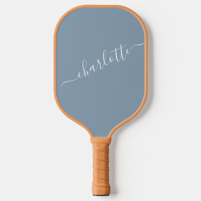 Elegant Dusty Blue Script Modern Name Personalised Pickleball Paddle (Front)