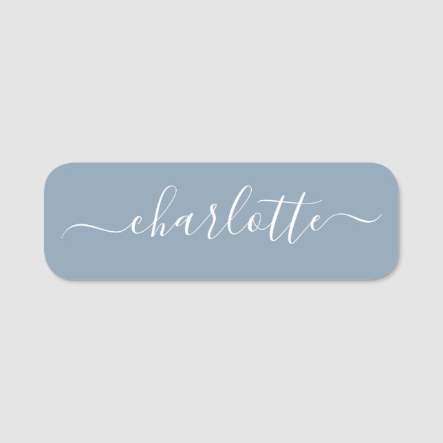 Elegant Dusty Blue Script Modern Name Personalised Tag (Front)
