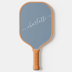 Elegant Dusty Blue Script Modern Name Personalized Pickleball Paddle