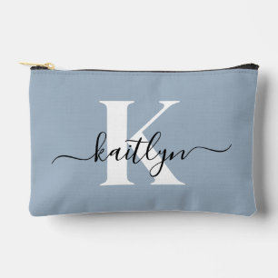 Elegant Dusty Blue Script Monogram Accessory Pouch