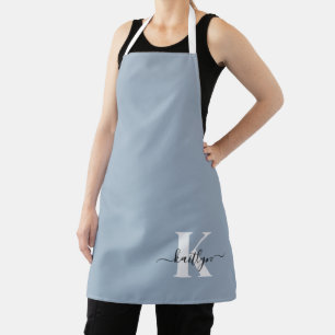 Elegant Dusty Blue Script Monogram Apron