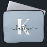 Elegant Dusty Blue Script Monogram Laptop Sleeve<br><div class="desc">This simple,  elegant 15" dusty blue laptop sleeve with your first name in a trendy script font in black and your first initial in a modern cap font in white is perfect for you.  It's stylish and trendy and yet very classic. It's unique - like you!</div>