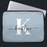 Elegant Dusty Blue Script Monogram Laptop Sleeve<br><div class="desc">This simple,  elegant dusty blue 13" laptop sleeve with your first name in a trendy script font in black and your first initial in a modern cap font in white is perfect for you.  It's stylish and trendy and yet very classic. It's unique - like you!</div>