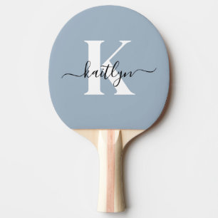 Elegant Dusty Blue Script Monogram Ping Pong Paddle