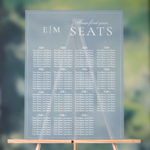 Elegant Dusty Blue Script Monogram Wedding Seat Acrylic Sign