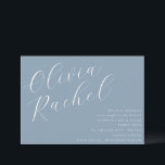 Elegant Dusty Blue Script Name Minimal Bat Mitzvah Invitation<br><div class="desc">This contemporary bat mitzvah invitation features a minimalist horizontal composition and a beautiful script calligraphy in white on a Dusty Blue background.</div>