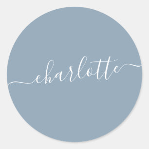 Elegant Dusty Blue Script Name Personalised  Classic Round Sticker