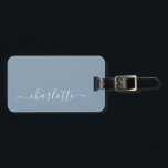 Elegant Dusty Blue Script Name Personalised    Luggage Tag<br><div class="desc">Elegant Dusty Blue Script Name Personalised Luggage Tag</div>