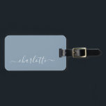 Elegant Dusty Blue Script Name Personalised    Luggage Tag<br><div class="desc">Elegant Dusty Blue Script Name Personalised Luggage Tag</div>