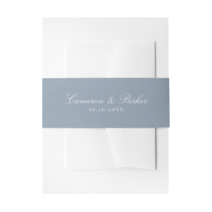 Elegant Dusty Blue Script Names Wedding Invitation Belly Band