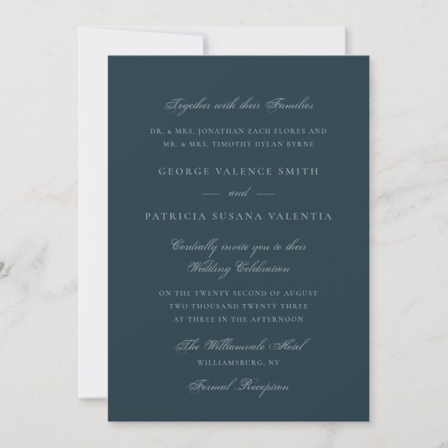 Elegant Dusty Blue Script Wedding Invitation (Front)