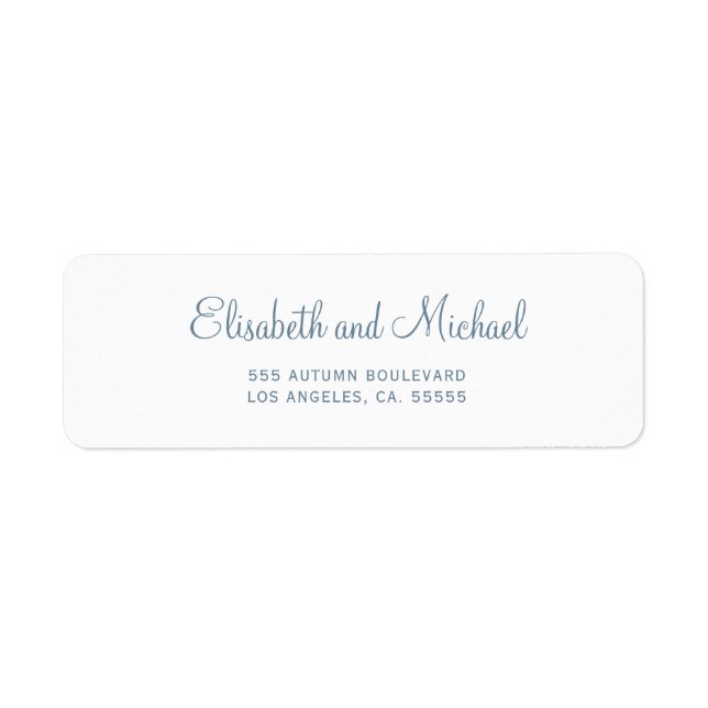 Elegant dusty blue script wedding return address label (Front)